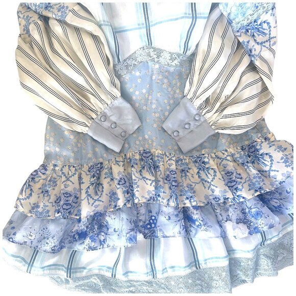 NWT LoveShackFancy Silk Blue Mixed Print Patchwork Lace Tiered Mini Dress 10 - Picture 4 of 10